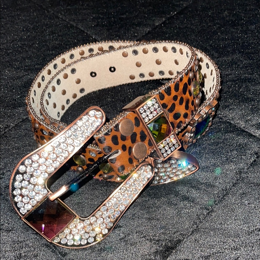 Leopard Print Rhinestone Belt